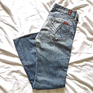 🔴3/$15 7 for all mankind | Womens light blue distressed boot cut jean 26
